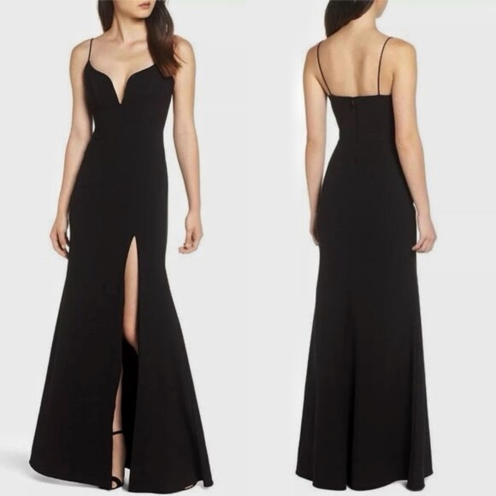 Jill Stuart Black High Slit Formal Maxi Dress Prom Wedding Guest Tie (size 2) - Picture 3 of 9